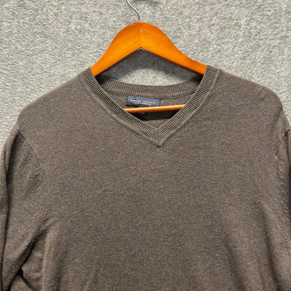 Banana Republic Mens V‎ Neck Sweater Dark Brown Silk Cashmere Size L